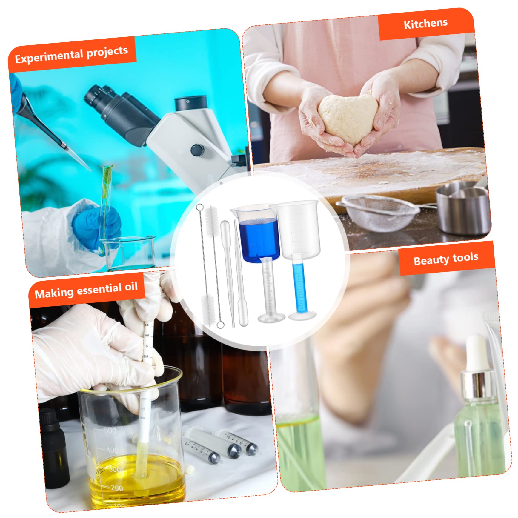 3 Set Set Di Becher Di Cilindri Di Misurazione in Plastica Misurini Bicchieri e Provette Bacher Del Tubo Di Prova Di Pallone Miscelazione Cilindro Graduato Boccette Riutilizzabile