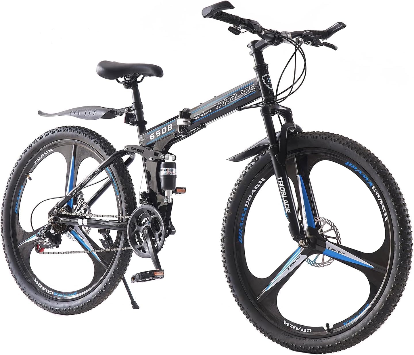 LSBIKE24Inch Foldable Mountain Bike 21 Speed Drivetrain Lightweight Frame for Adult Black Blue