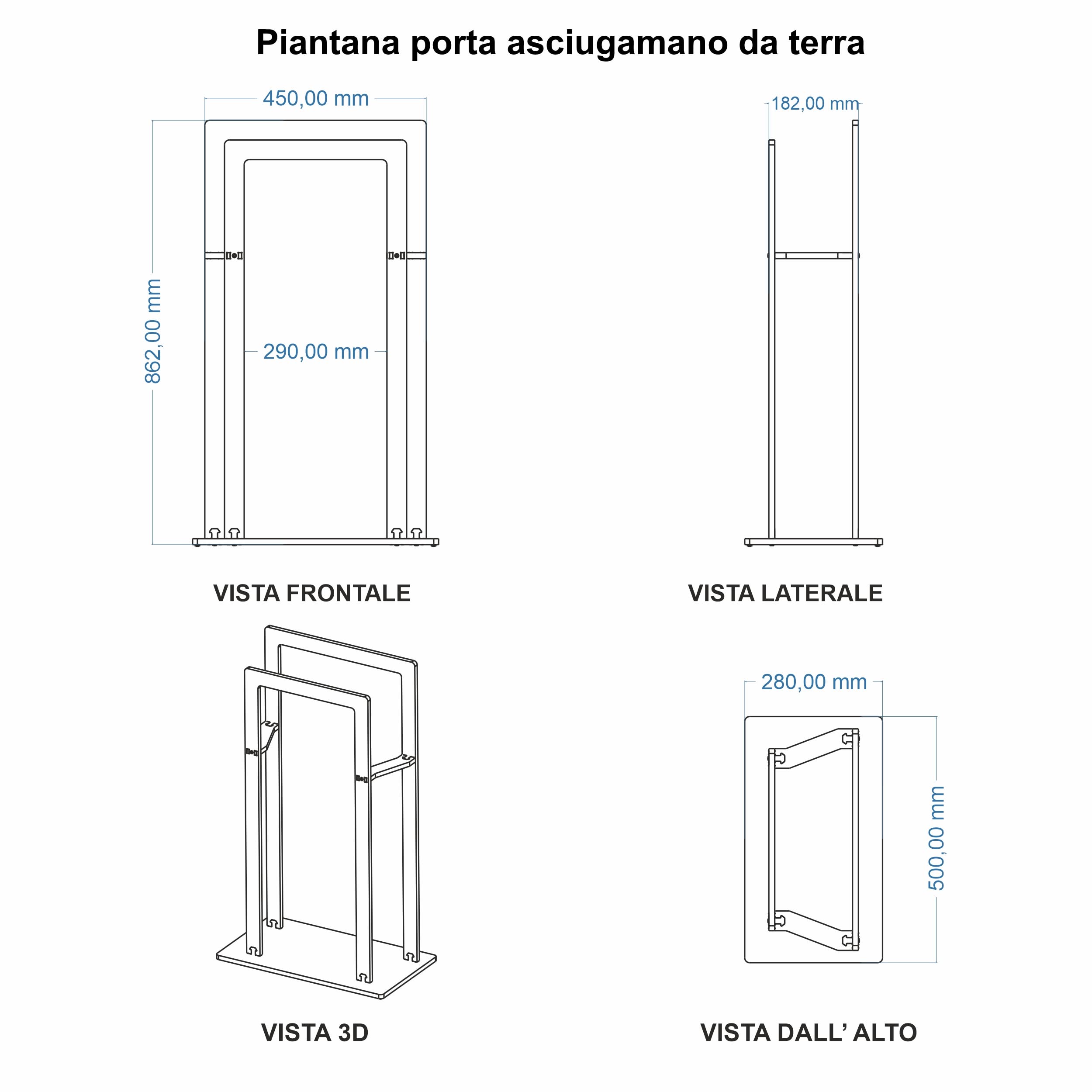 AGPLEX Piantana porta asciugamani bagno da terra in vetro acrilico trasparente 50x28x87cm, Portasciugamani bagno moderno e resistente con supporti antiruggine - Made in Italy