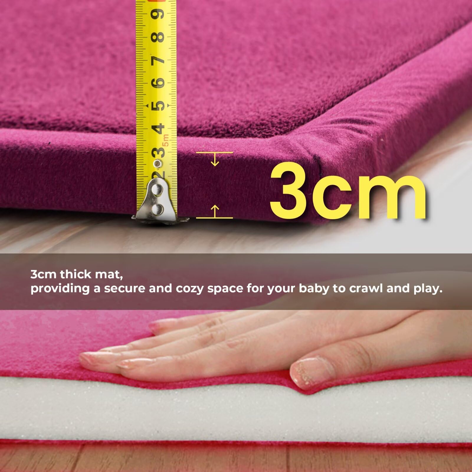 Alfombra para Niños Antideslizante Mejorada, Alfombras Gruesa de 3CM para Habitación Infantil, Alfombra de Gateo Suave Ideal para Bebés (Rojo, 140 * 200CM)
