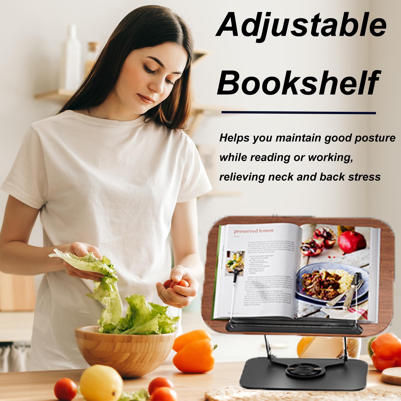 Leggio da Tavolo per Libri,Supporto per Libri Regolabile con Base Girevole a 360°,Supporto Libri per Lettura,Leggio in Legno Pieghevole,Stand di Ricette,Portatile Reggilibro Bambini Regolabile