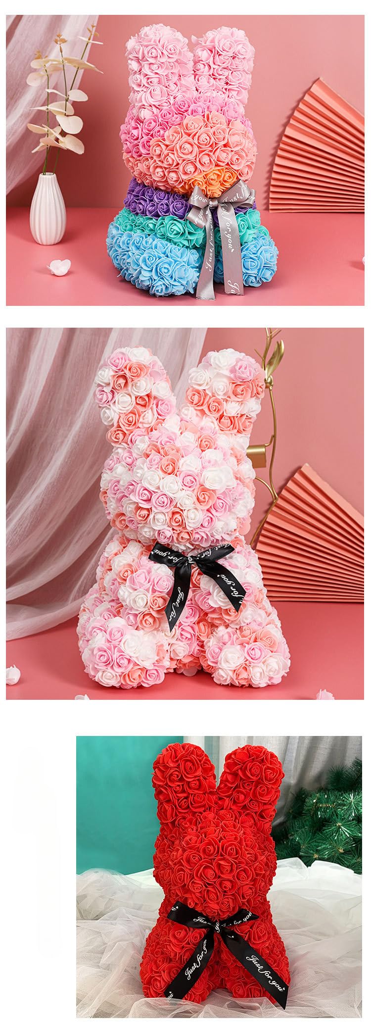 Amazon | TAKEY 造花 ソープフラワー ウサギ ぬいぐるみ 花束 くま