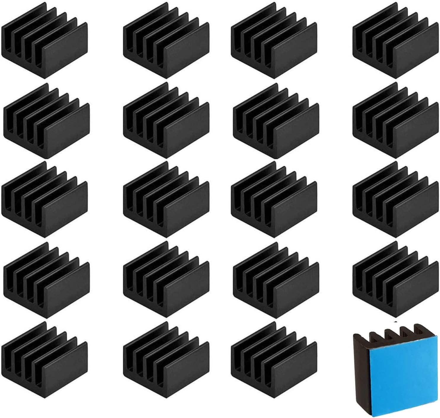 Easycargo 20pcs 9mm Small mini Heatsink Kit 9x9x5mm + 3M 8810 Thermal Conductive Adhesive Tape, mini Cooler Aluminum Heat Sink for Cooling VRM GPU Stepper Driver MOSFET VRam Regulators (9mmx9mmx5mm)
