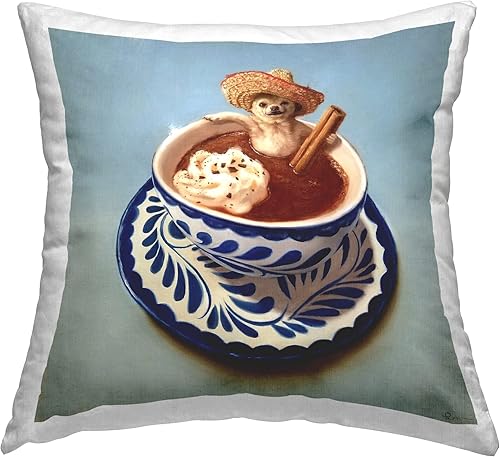 Stupell Industries Chihuahua - Almohada de chocolate caliente para mascotas, diseño de animales, diseño de humor por Lucia Heffernan, 18 x 18