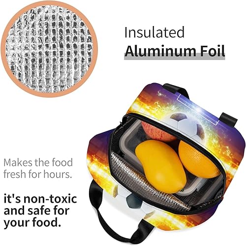 Miniatura 5 de Echoserein Bolsa de almuerzo con diseño de pelota de fútbol, divertida, aislada, reutilizable, impermeable, portátil, para hombres, mujeres, niñas y