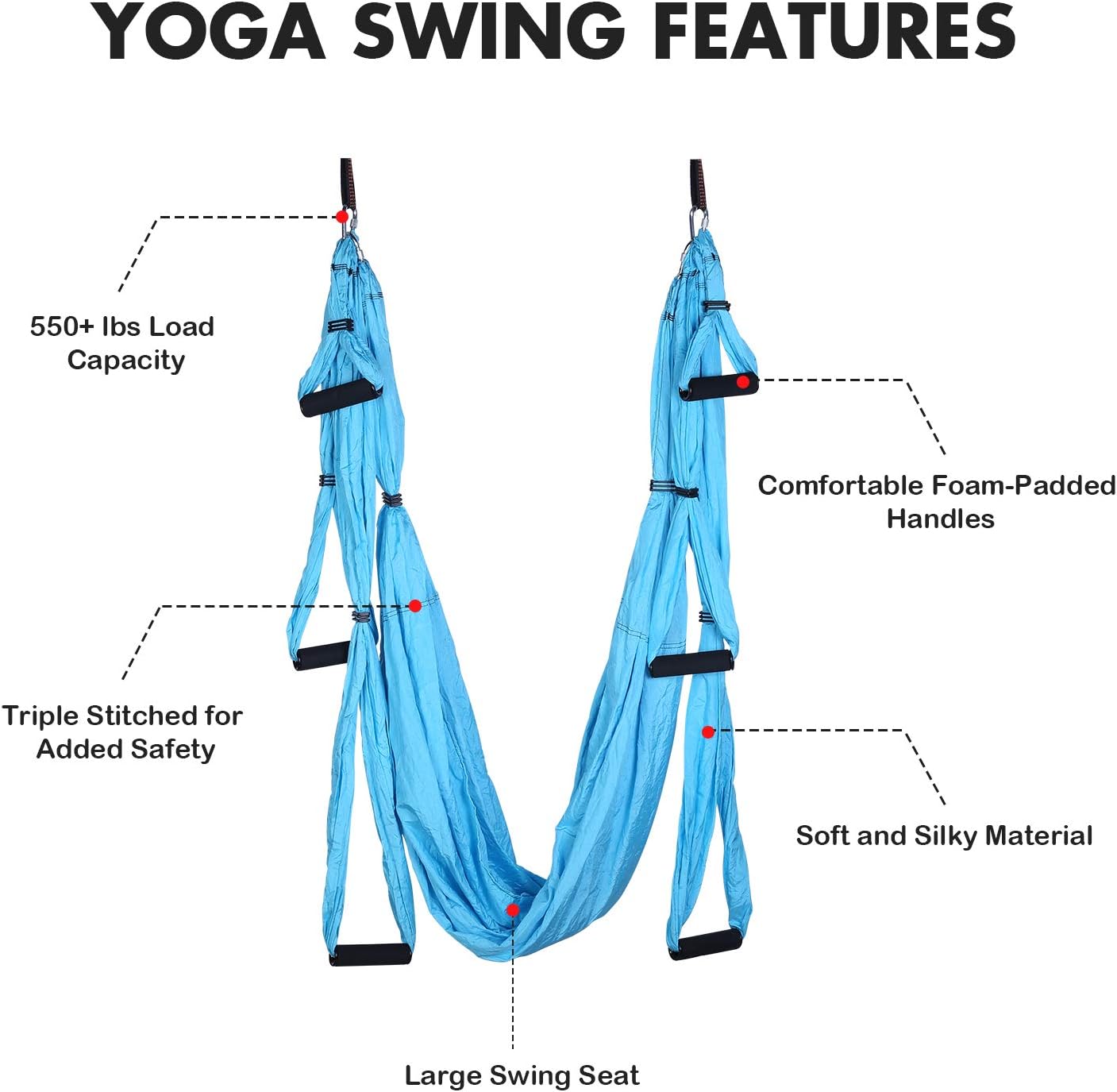 Yoga Swing Hammock with Ceiling Anchors for Home Gym (Blue)
