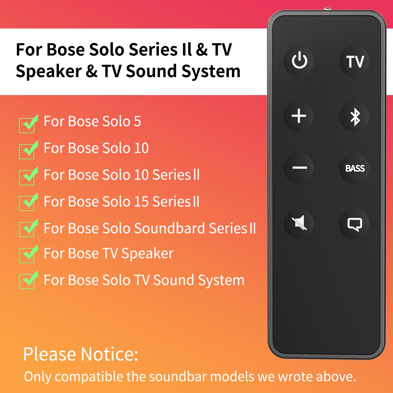 Bose Solo 5 TV Sound System　本体＋アダプタ＋リモコン Amazon.com: Replacement Remote Control for Bose Solo 5 10 15 Sound