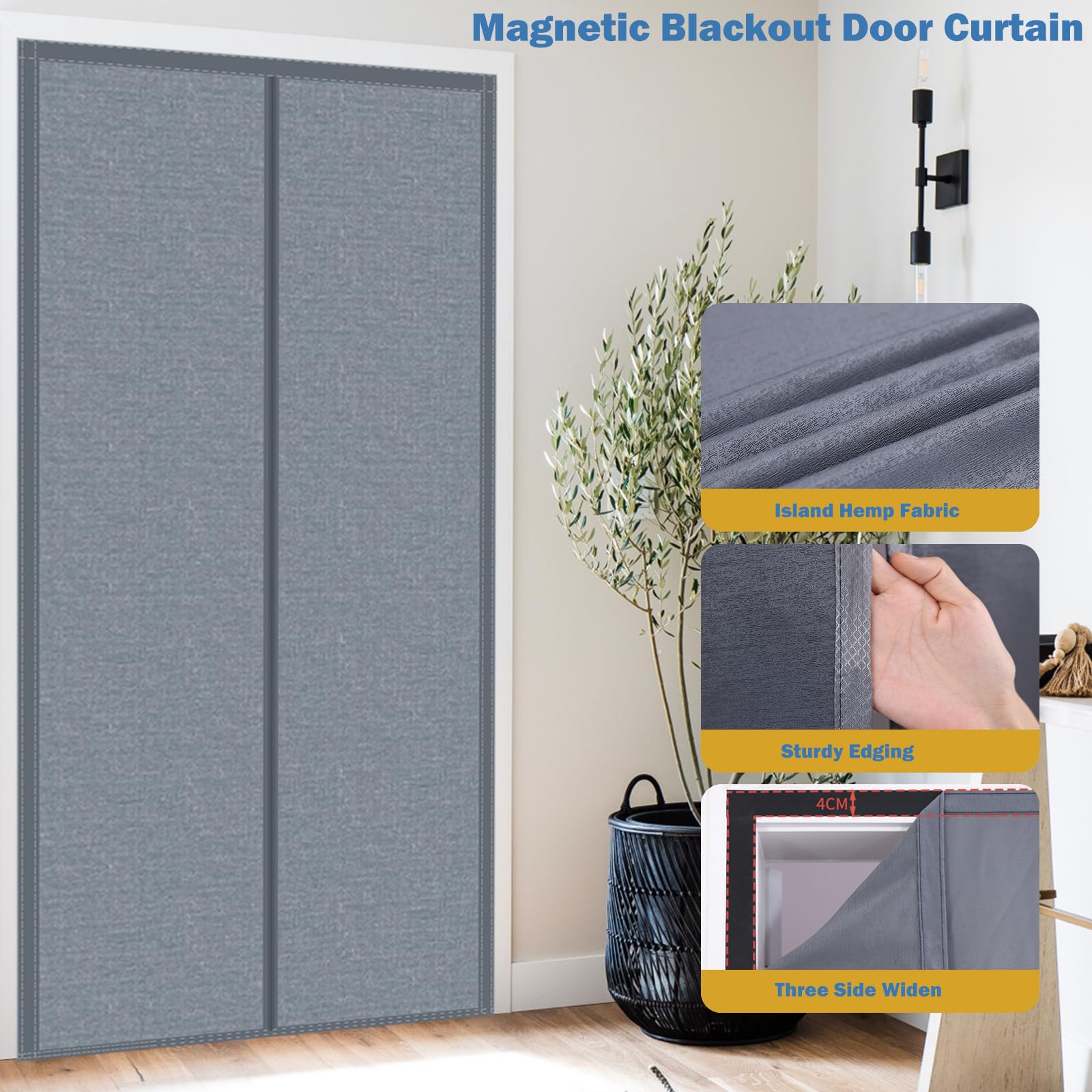 Rideau de Porte magnétique Isolant Thermique d'hiver 94 x 226 cm (37 x 89 po) occultant, Gris Clair