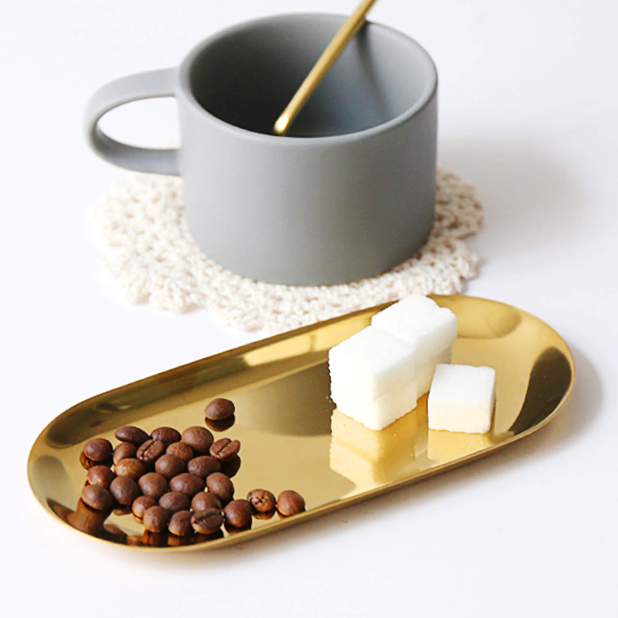 Vassoi Decorativi In Acciaio Inox Oro - Set Da 2, Ovali, Per Organizzare Gioielli E Accessori - Foto 10