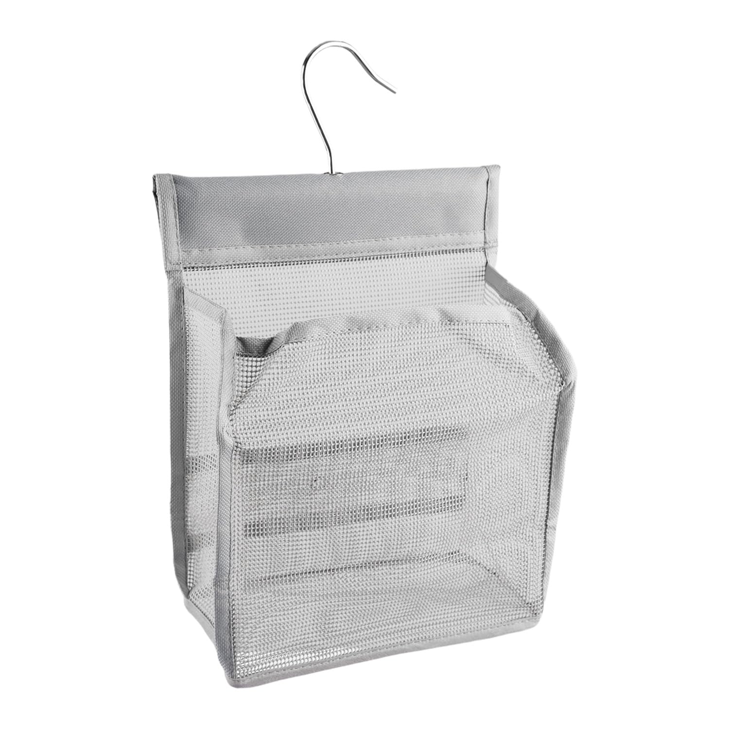 wellrun Bathroom Hanging Laundry Bag with Hooks,Peg Basket for Washing Line,Multifunctional Organizer for Clothes,Cosmetics,and Toiletries(Grey)