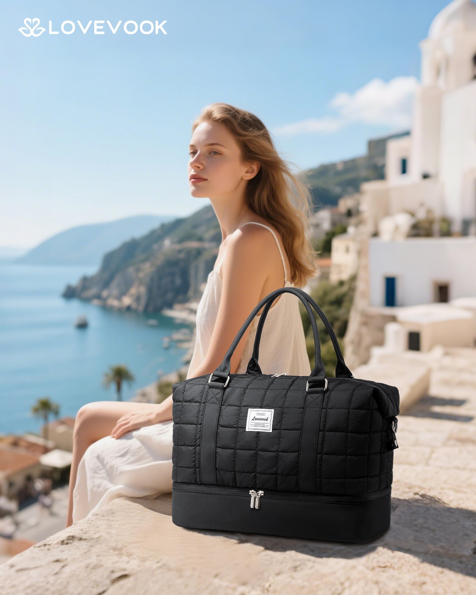 LOVEVOOK Grande Bolsa de Viaje Mujer con Compartimento para Zapatos, Bolso Viaje Maternidad Hospital, Bolsa Fin de Semana Mujer Bolsas Gimnasio Deporte Travel Gym Bag