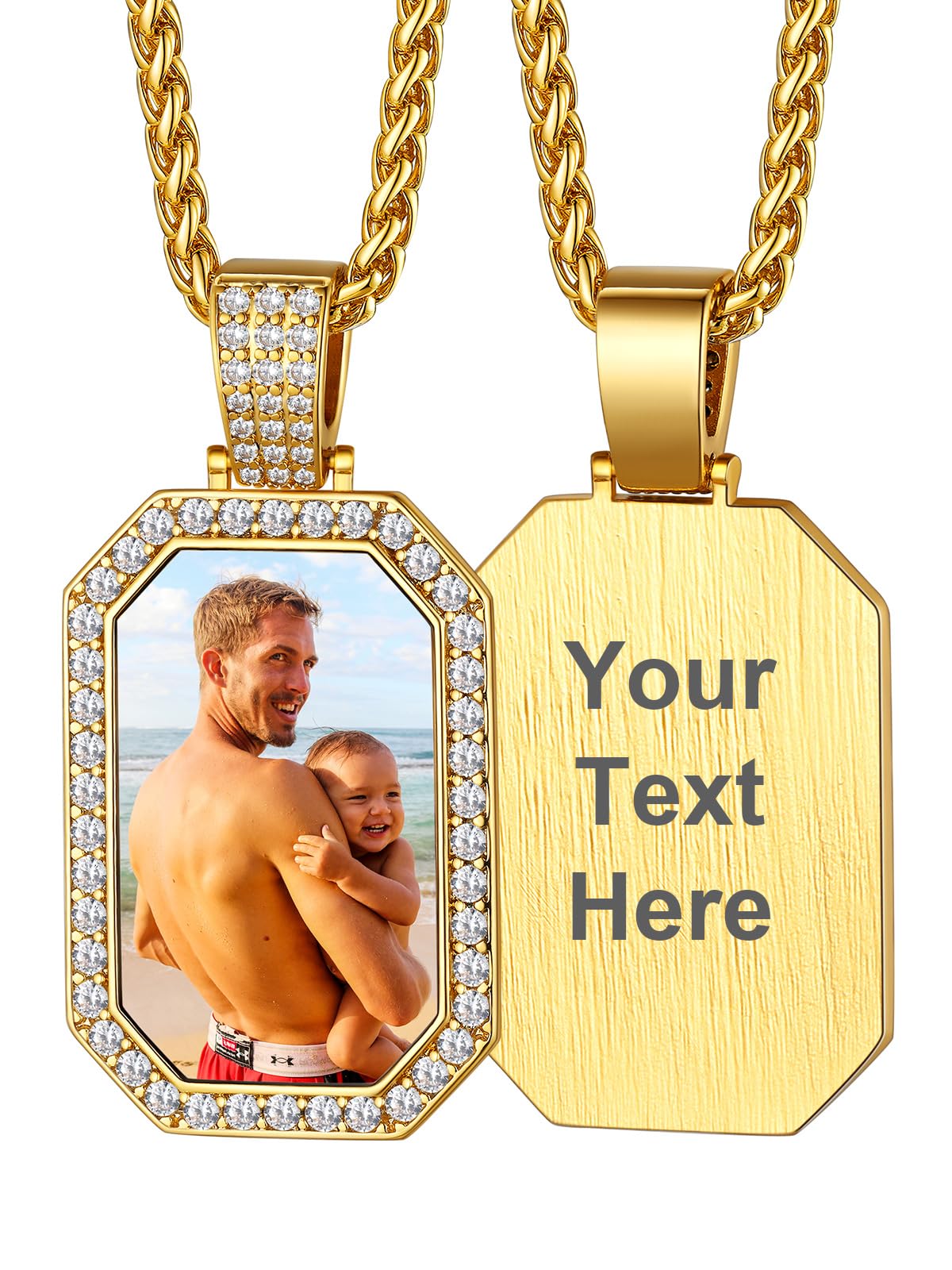 Custom4U Picture Necklace Personalized Photo Circle Chain for Men Women