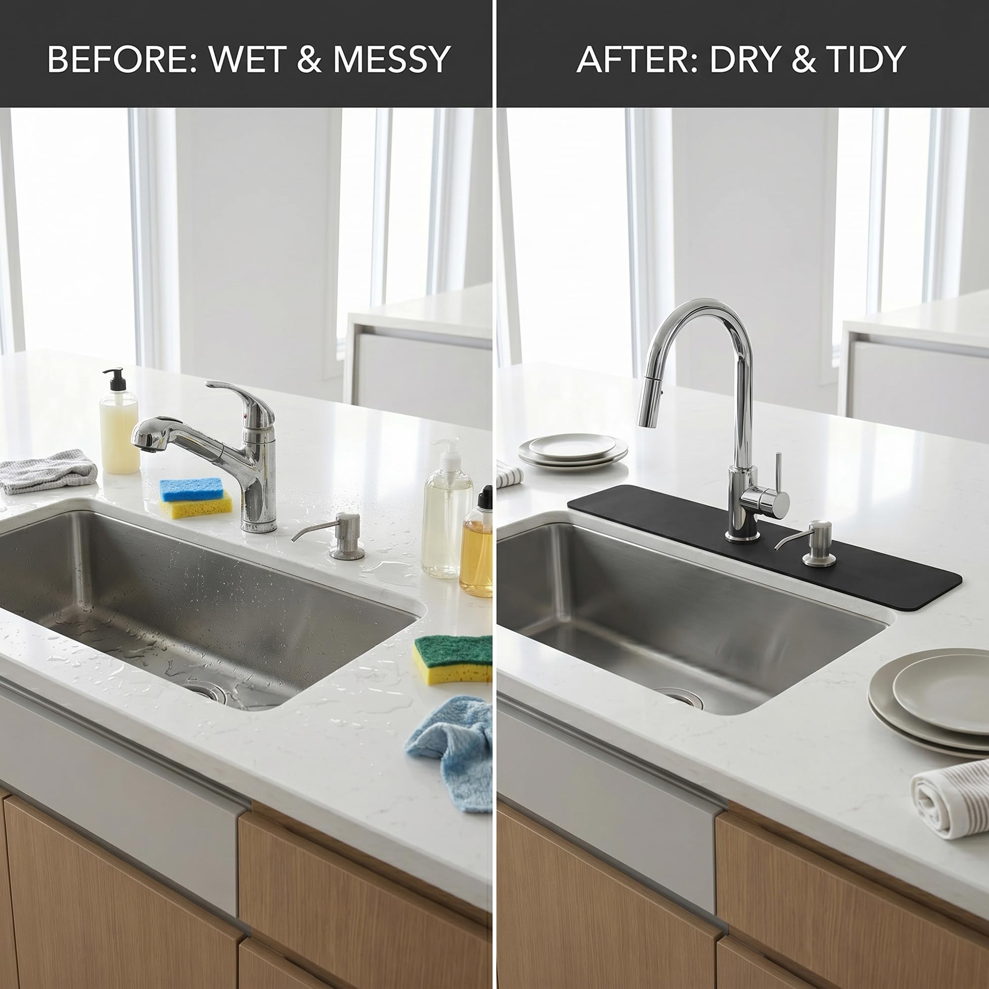Absorbent Kitchen Sink Faucet Mat for 2-Hole 4" On-Center Faucets 30"x5.5" — Amazon image 5