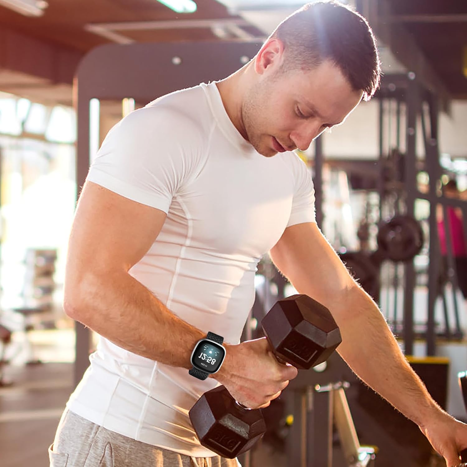 Braided Solo Loop Compatible for Fitbit Versa 4/Versa 3/Sense/Sense 2 Bands for Women Men, 3 Pack Soft Stretchy Nylon Breathable Sport Watch Band for Fitbit Smartwatch Replacement Strap