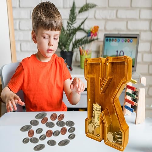 Miniatura 10 de Alcancía de madera personalizada para niños y niñas con letras infantiles, nombres grabados con láser personalizados, alcancía de letras creativas,