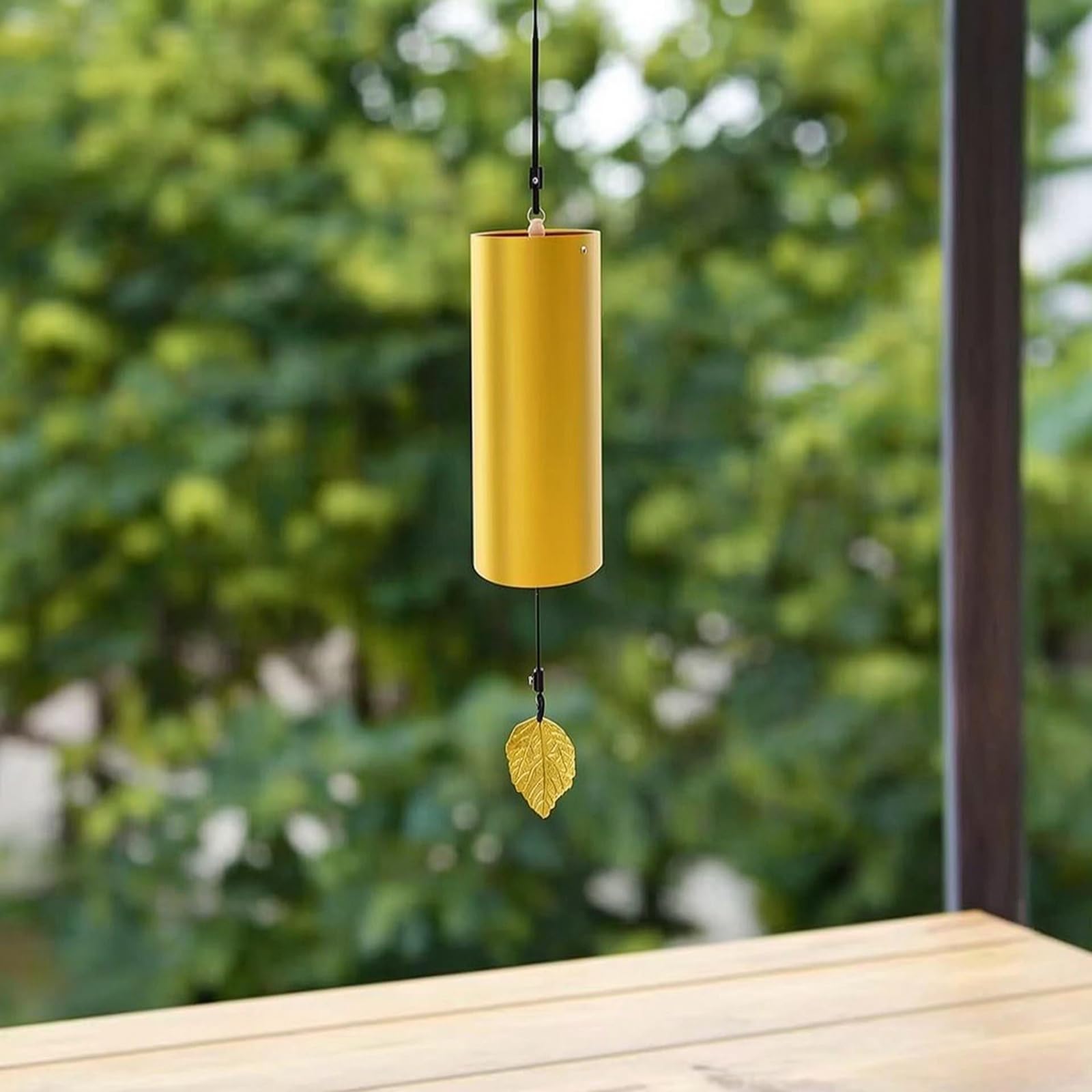 Campanella Mano Campanello Pensile Decorativa in Metallo bambù con Finitura Verniciata Liscia Battacchio Foglia, Style to 5