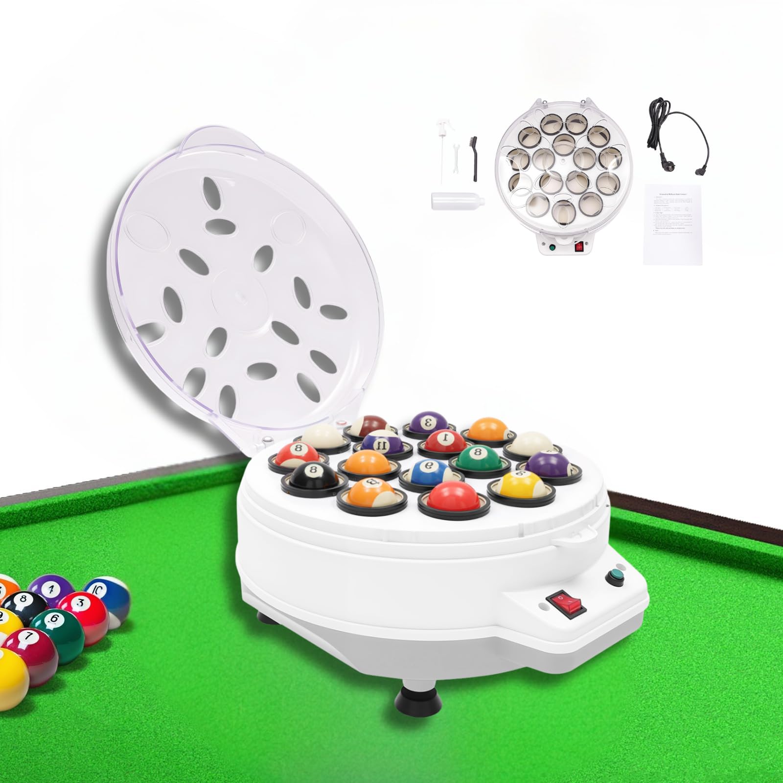 Automatischer Billardkugel-Reiniger & Polierer, Elektrische Poolball-Poliermaschine 1000 RPM, ABS/PC-Gehäuse