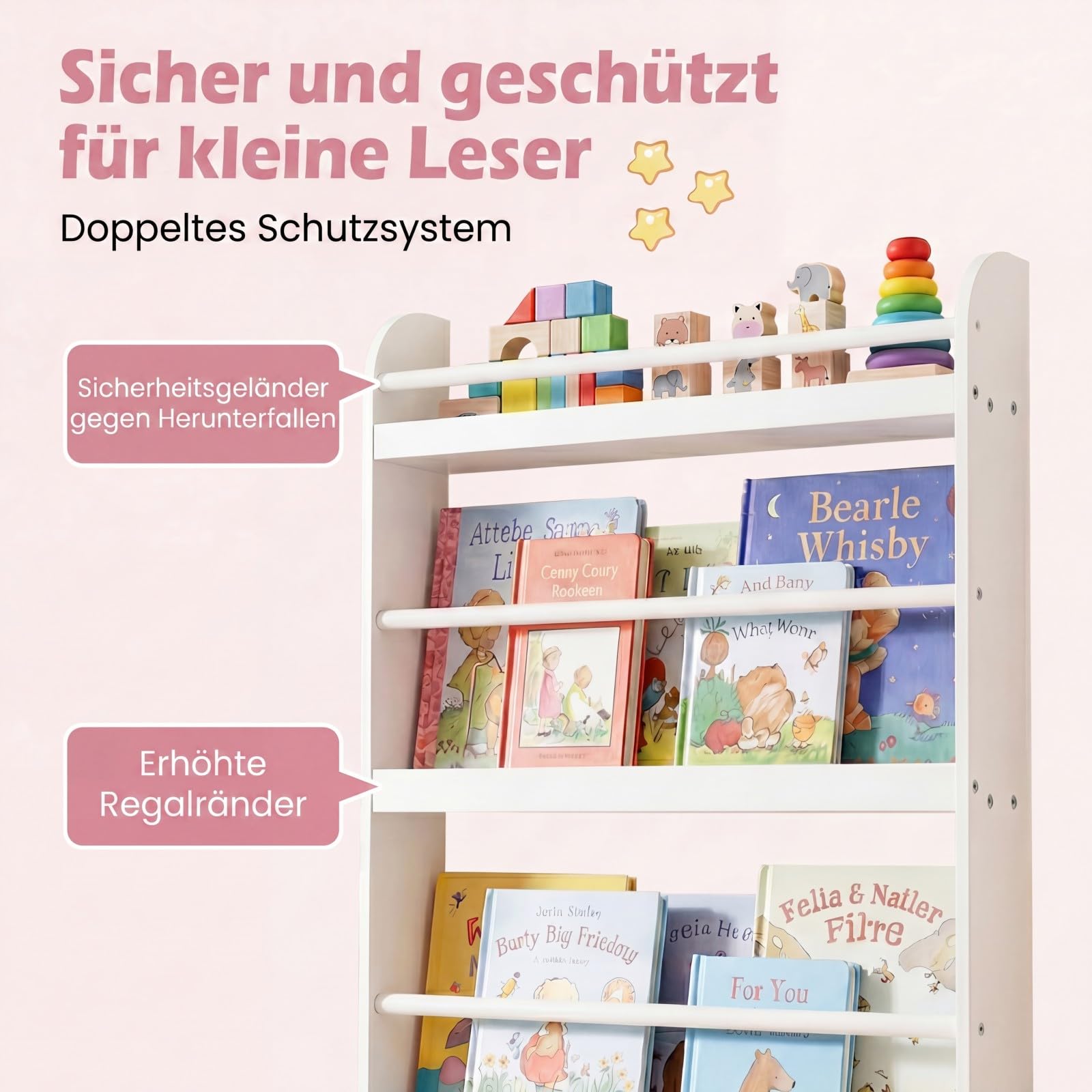 RELAX4LIFE Bücherregal Kinder, Kinderregal Wand mit 4 Fächern, platzsparendes Wandregal, Montessori Spielzeugregal aus Holz, Kinderbücherregal für Kinderzimmer & Spielzimmer, 56 x 12 x 107 cm (Weiß)