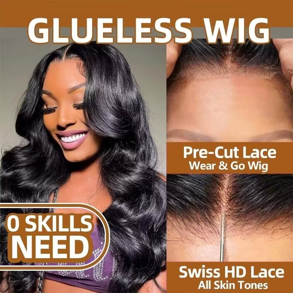 20 Inch Glueless Wig Human Hair Pre Cut Wear and Go Pre Plucked 5x5 180% Density Body Wave Lace Front Human Hair Wigs for Black Women Natural Black Color - Image 3