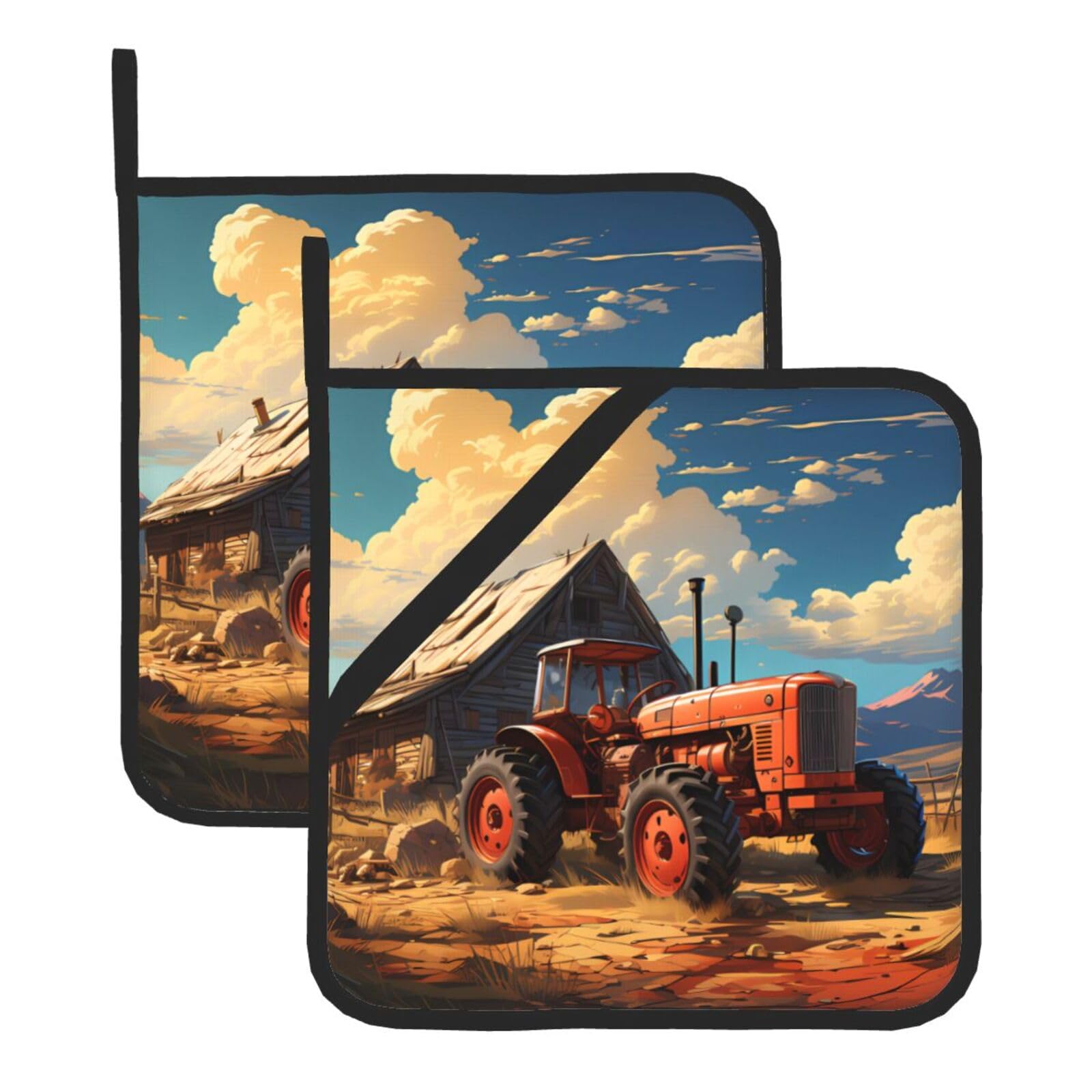 Farm Red Tractor Square Heat Resistant Trivet Set Thick and Durable for Baking Barbecue Cookware Oven