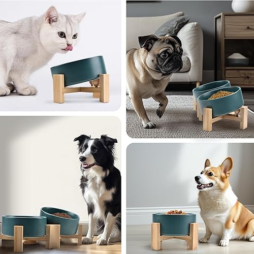 Miniatura 8 de SPUNKYJUNKY Cuenco de cerámica inclinado de 15 para perros y gatos con soporte de madera, cuenco inclinado para comida y agua para bulldog