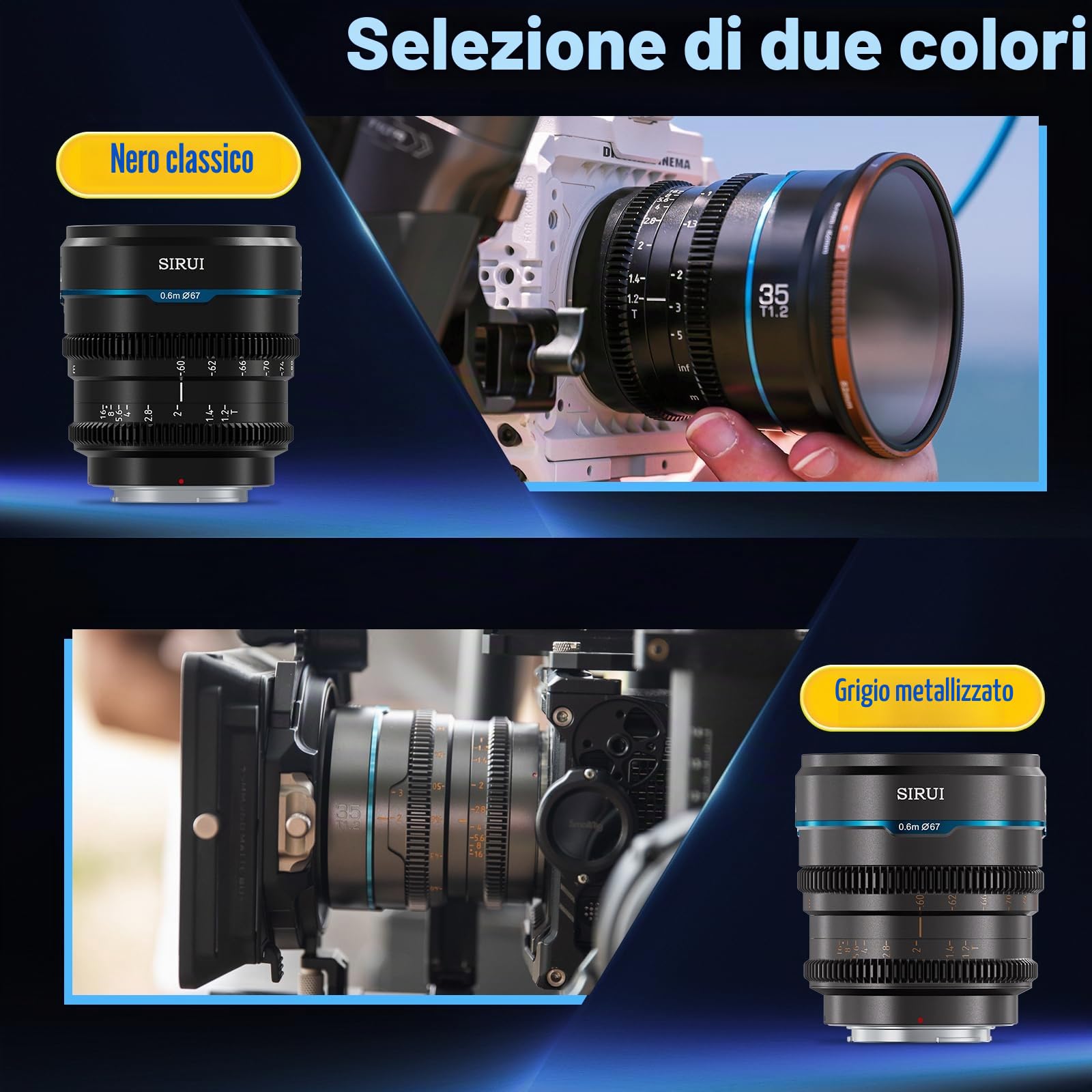 SIRUI Night Walker 35mm T1.2 Obiettivo Cine Formato S35, Grandangolo a Fuoco Manuale con Ampia Apertura, per Fotocamere E-Mount, Compatibile con FX30, FX3, ZV-E1, ZV-E10, A6700, A7IV, (MS35E, Nero)