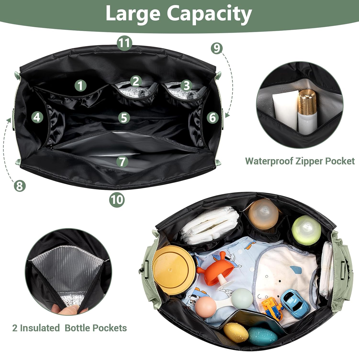 IBFUN Diaper Bag Tote for Baby - Large Baby Bag 4Pcs with Waterproof Changing Pad Pacifier Case, Travel Hospital Mommy Bag
