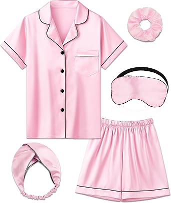 MORFORU Satin Pajamas Set Kid 2 Piece Silk Pajama for Girls Child Silk Pjs Button-down Sleepwear