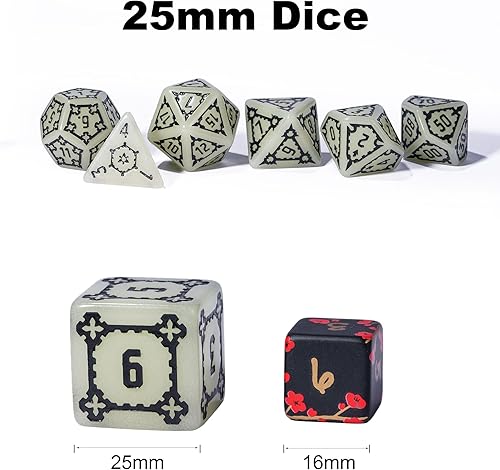 Miniatura 2 de cusdie Juego de 7 dados gigantes DND de 0.984 in, juego de dados poliédricos, dados D&amp;D para Dungeons and Dragons Pathfinder RPG MTG (brilla en la