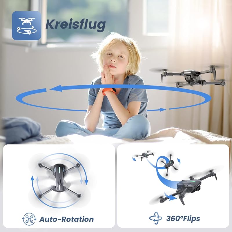 DEERC D70 Összecsukható Drón 720P Kamerával - Gyerekeknek és Kezdőknek, Hosszú Repülési Idő, Mobiltelefon Irányítás, 360° Forgás, Beltéri Ha