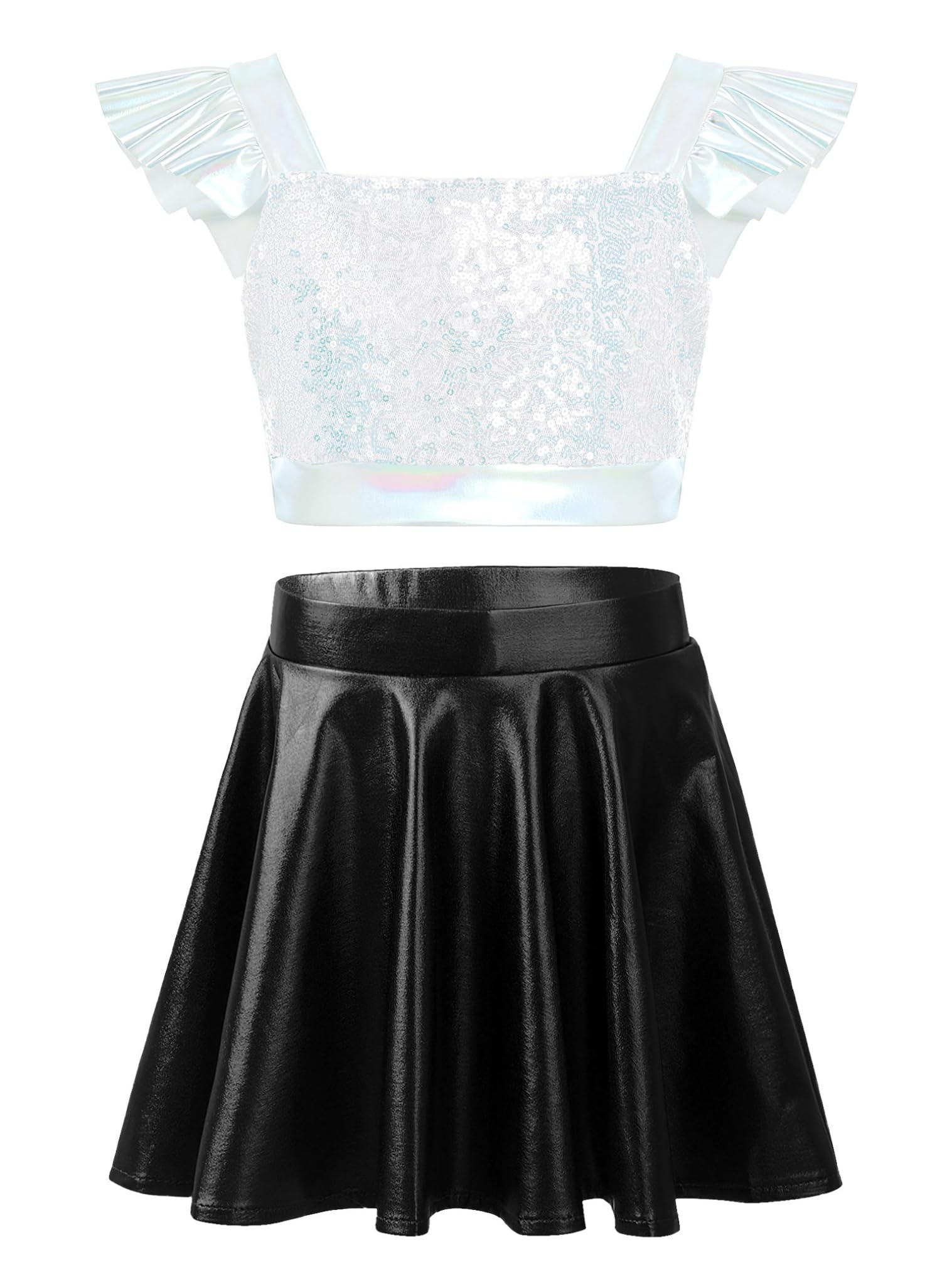 Faldas baile sequines de niña en trajes modernos de hip hop metálicos 7