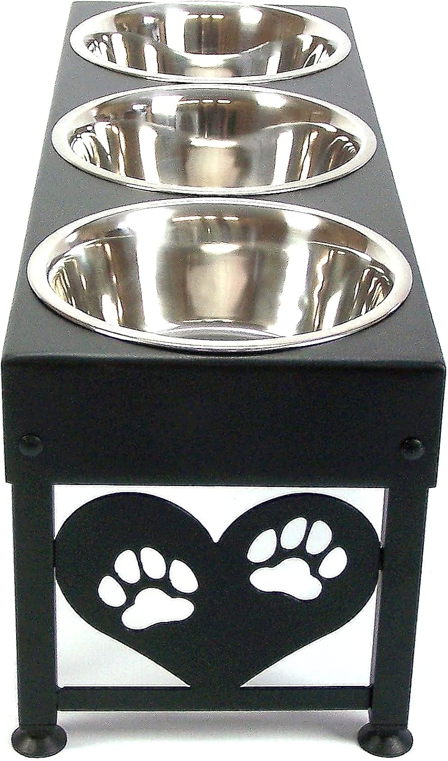 Large Elevated Dog Feeder 12 Inch Tall Triple Stainless Raised Bowls Powdercoated Steel