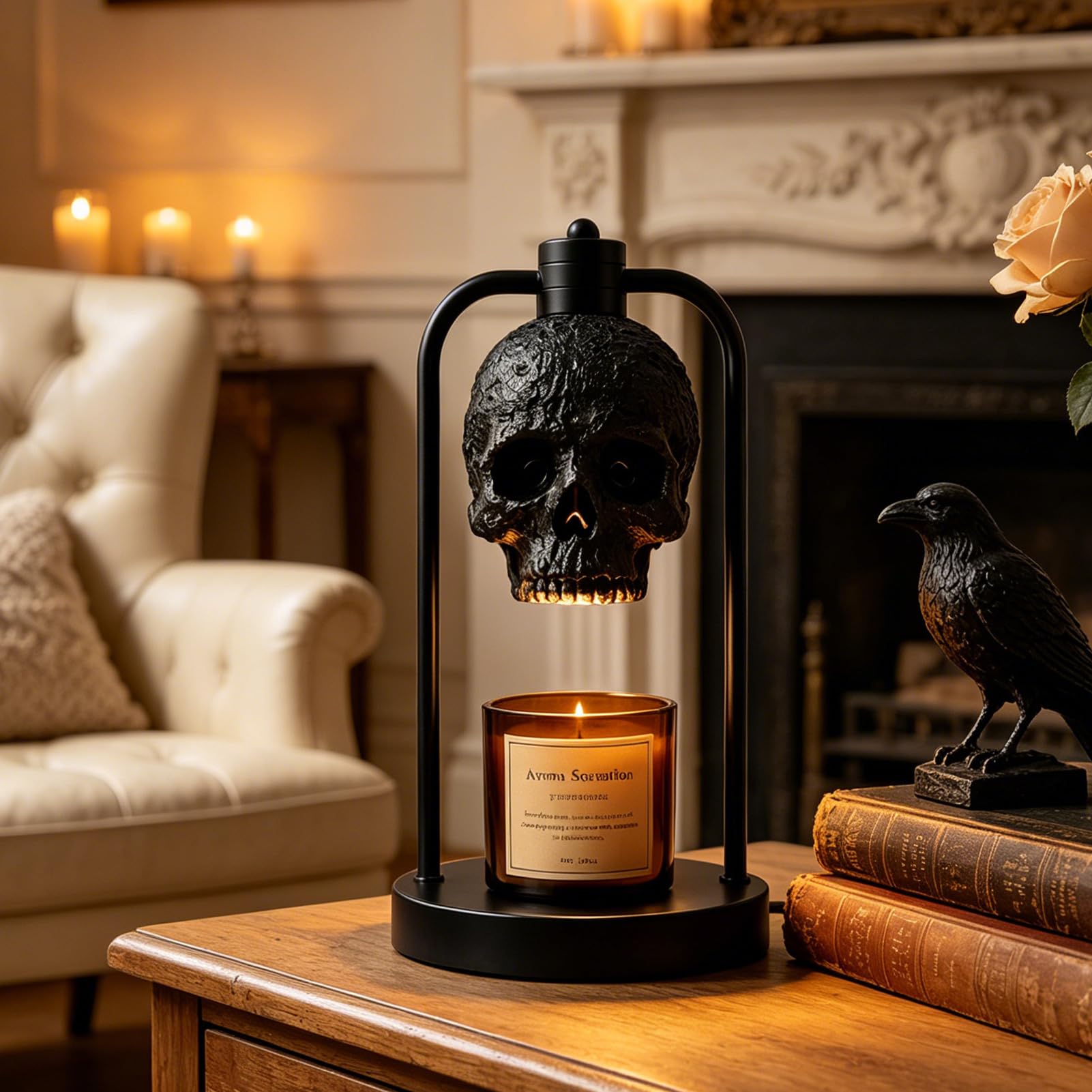 Totenkopf Kerzenlampe für Halloween Deko, Candle Warmer Lamp mit Timer (B)