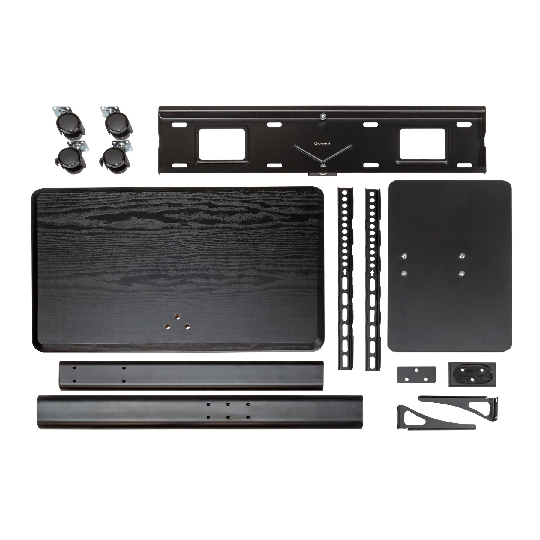 UNYKAch Supporto TV mobile con ripiano e altezza regolabile per schermi piatti e curve da 32-75 pollici (fino a 40 kg), VESA max 600 x 400 mm