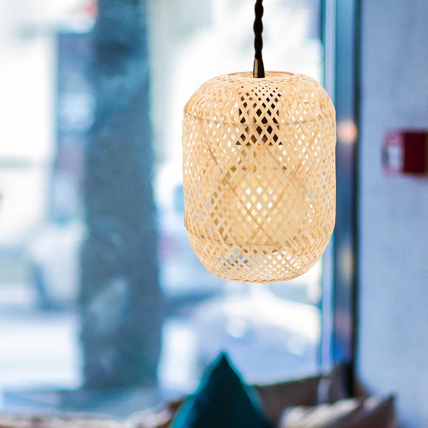 Uonlytech Rattan Woven Pendant Light Shade Natural Handwoven Chandelier Light Shade Cylinder Woven Lampshade for Pendant Floor Lamps
