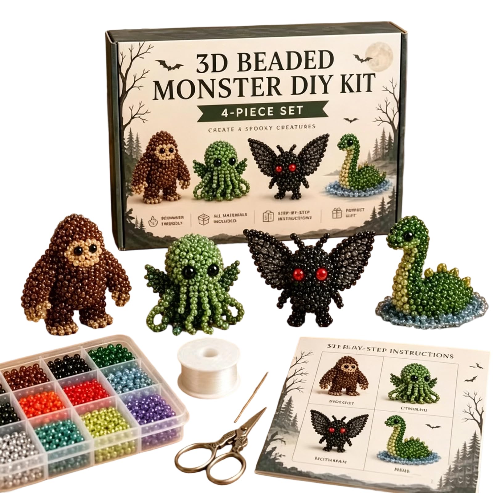 DIY Animal Beading Kit, Tiny 3D Beading Embroidery Kit, with Colorful Beads & Instructions, Beaded Animal DIY Set, Handmade Creative Arts & Crafts Gift for Adults & Beginners