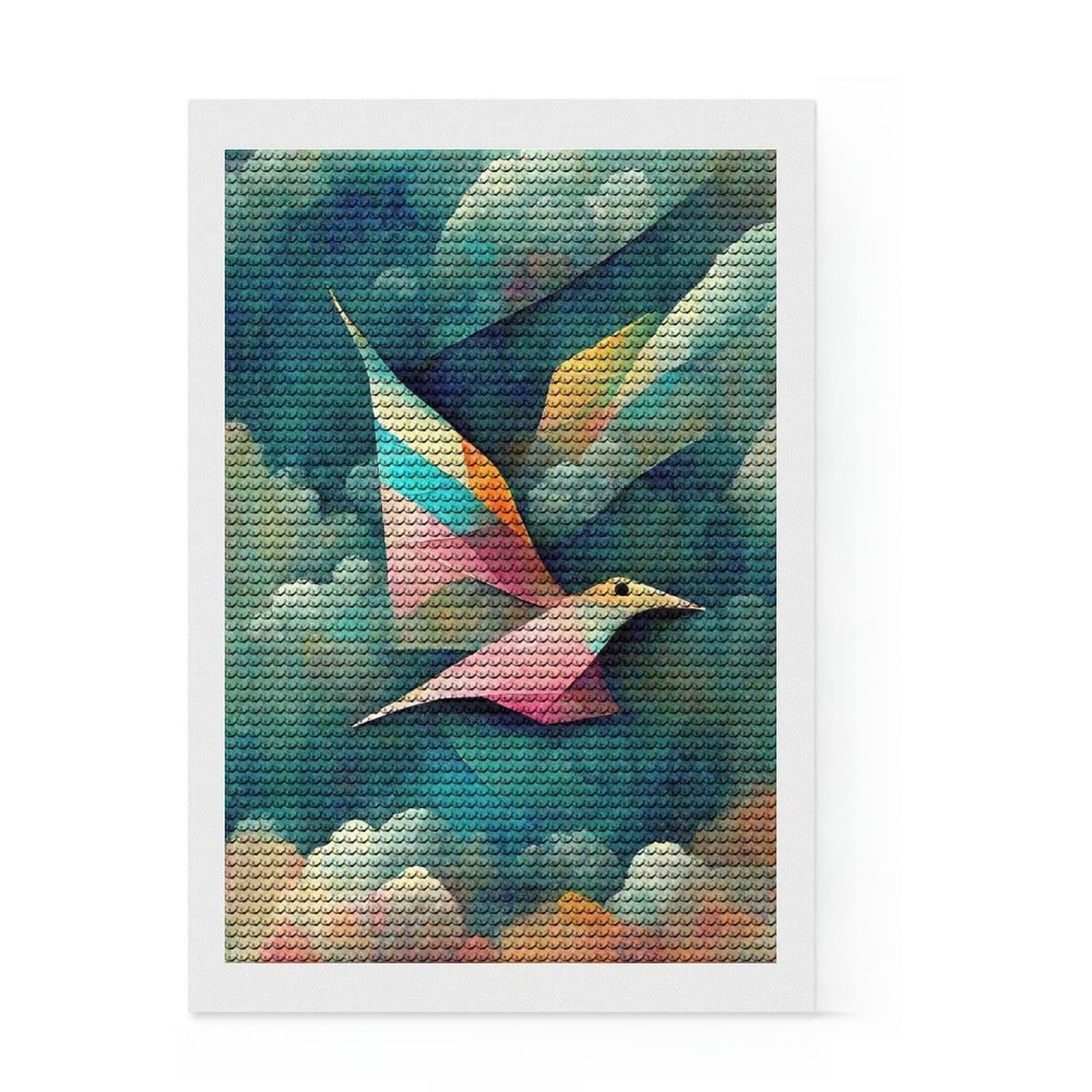 Junmoney Flying Paper Bird Diamond Painting Kit 8"x12", with Tool Kit, Finish and Display, Vintage Style Decor, Thoughtful Handmade Gift
