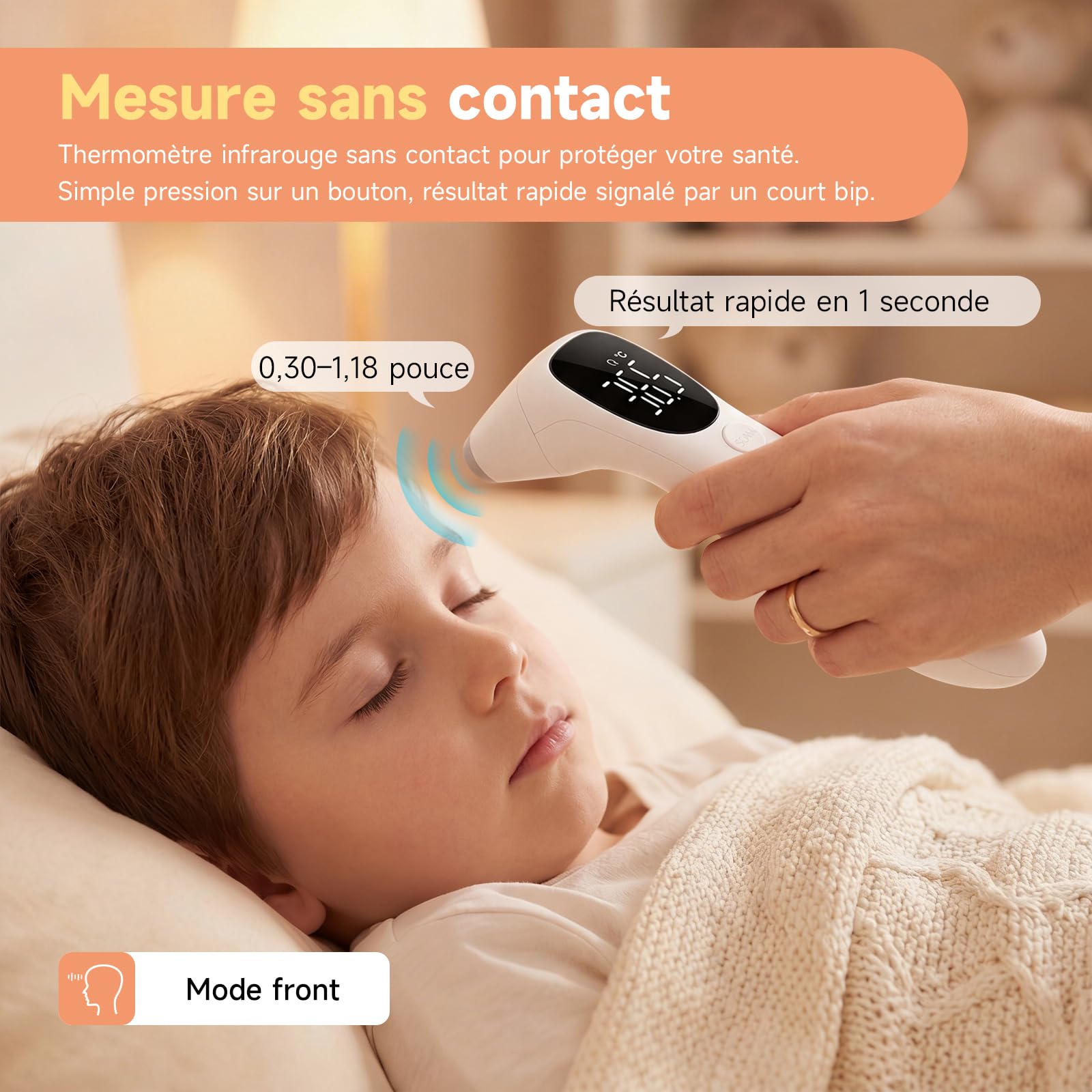 Motif unique dessiné à la main | Thermomètre numérique sans contact et auriculaire – Convient aux adultes et aux bébés, avec fonction mémoire (Teddy)