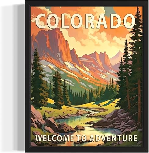 Póster artístico del paisaje del estado de Colorado, decoración artística de pared de paisaje retro de los estados, pintura de montaña y paisaje de