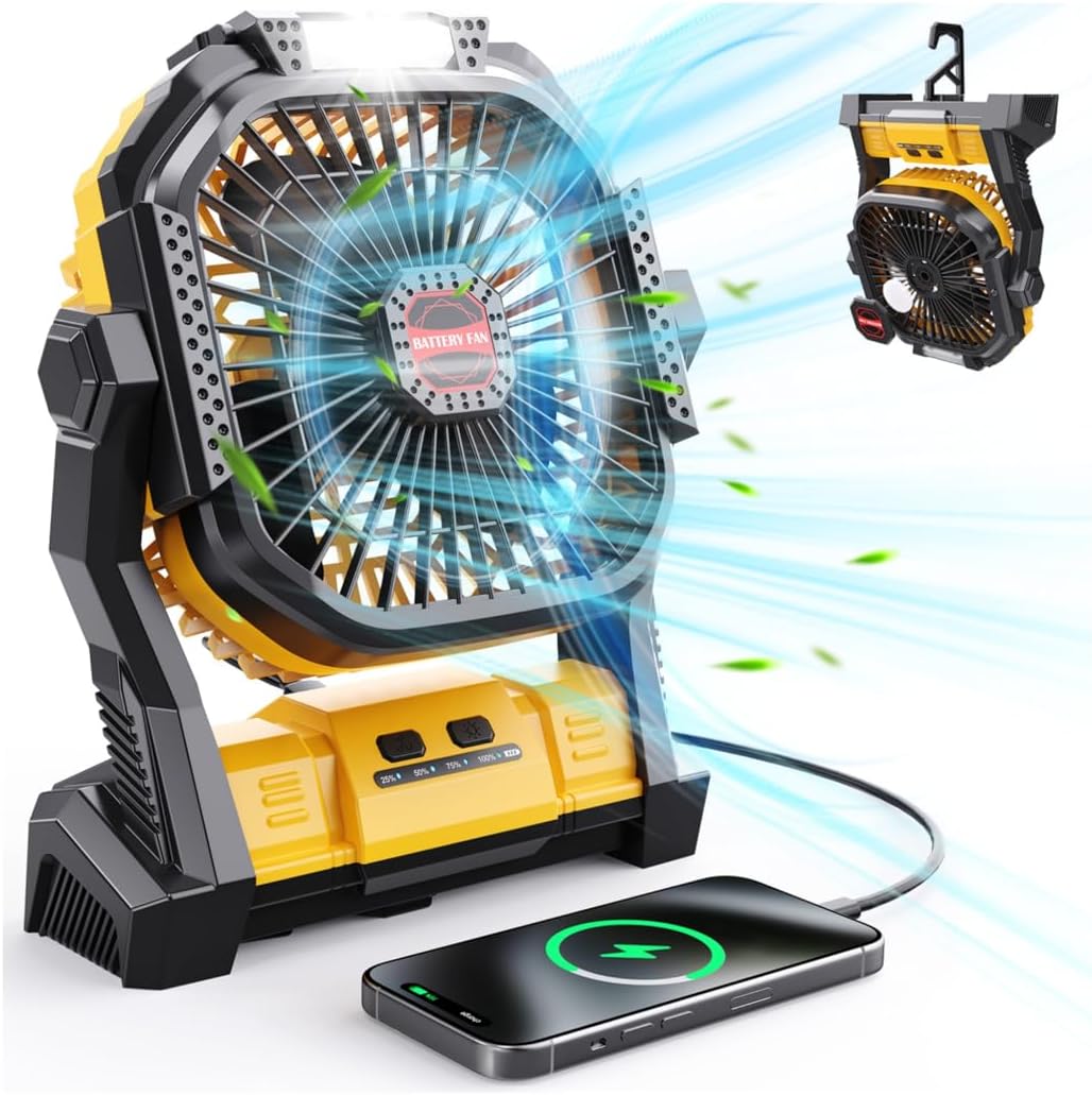 Portable Battery Operated Fan with LED Lantern