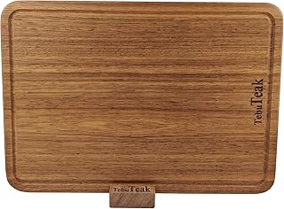 Solid Teak Wood Cutting Board - Single/One Piece Design, Crack Resistant Wooden Choping Boards, No Glue, Knife-Friendly, Durable Chopping Block for Kitchen Meat Vegetable 16.9 x 11.8 Inch