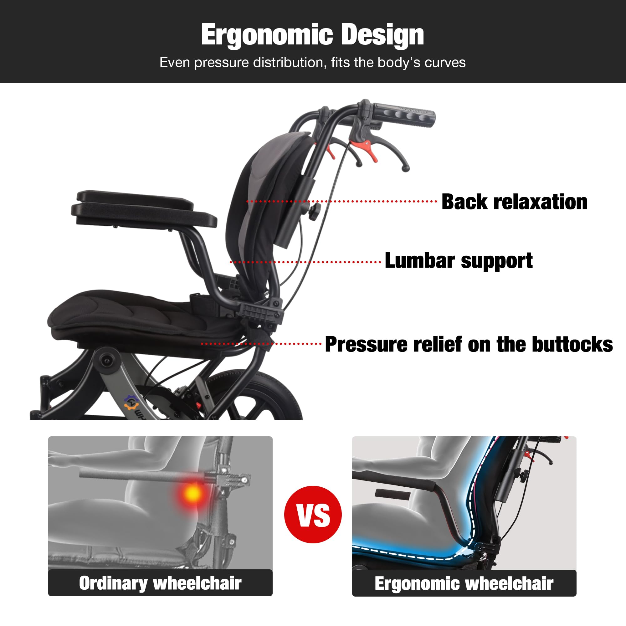Sedia A Rotelle Pieghevole Leggera Per Adulti E Anziani, Sedia Da Viaggio Portatile Con Imbottitura Removibile E Ruote Da 12 Pollici, Sedia A Rotelle Ergonomica, Regolabile In Altezza