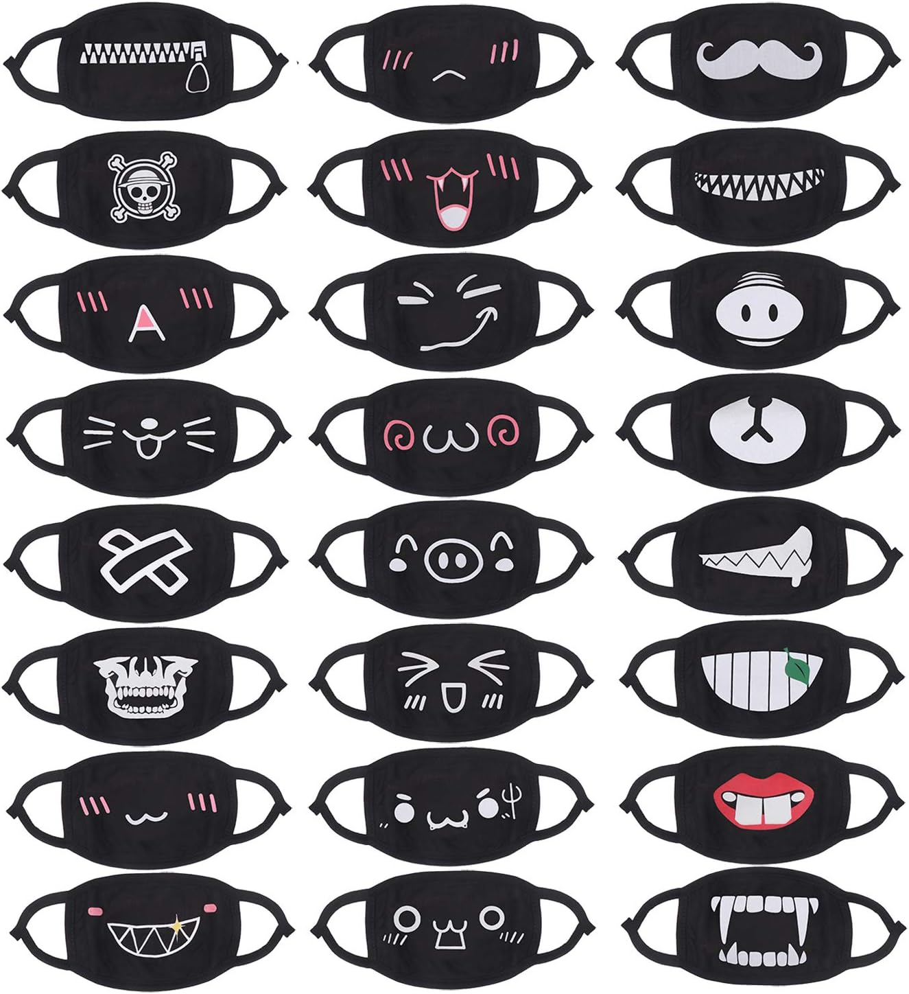 24pcs Kawaii Cotton Mask, Unisex - Black Cartoon Mouth Mask