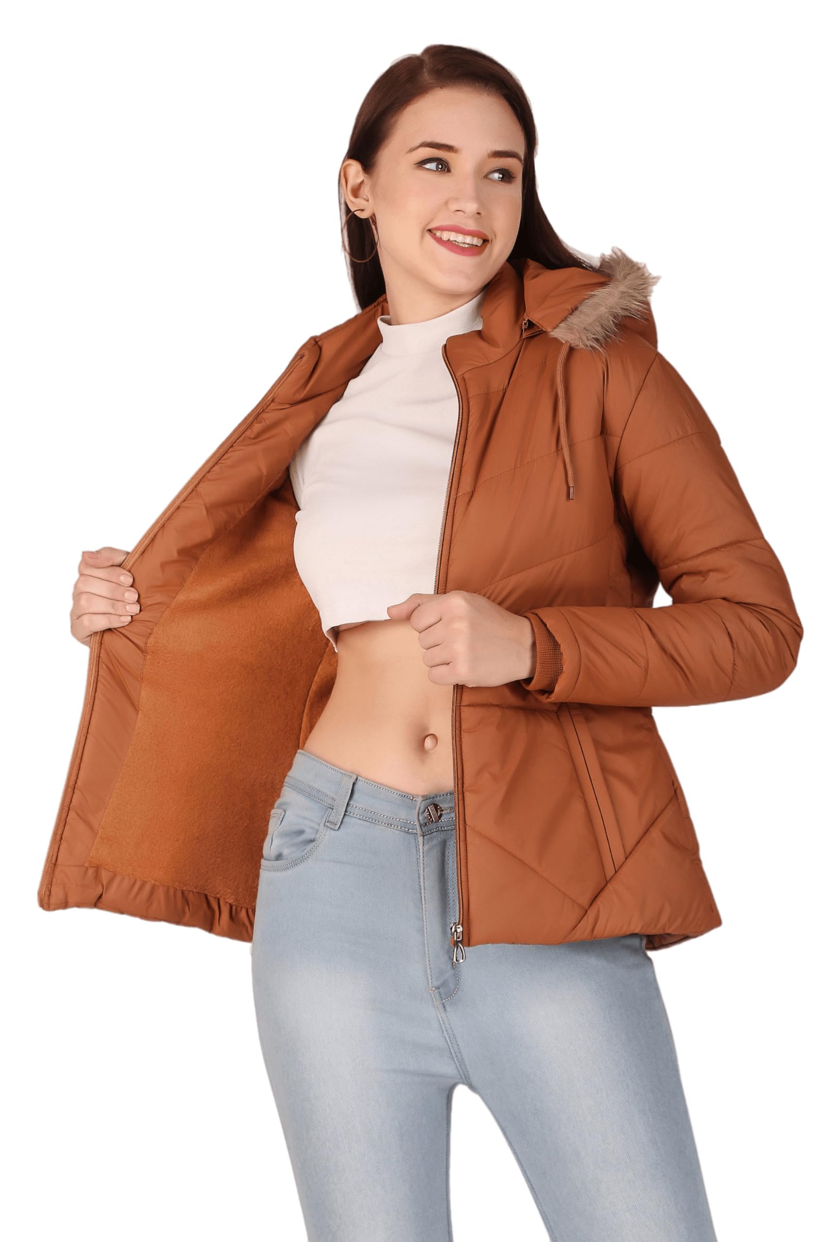 Buy Brazo Girls and Women's Puffer Regular Fit Bomber Jacket For Winter Wear, Hooded Neck, Full Sleeve, Zipper, Casual Jacket For Woman & Girl