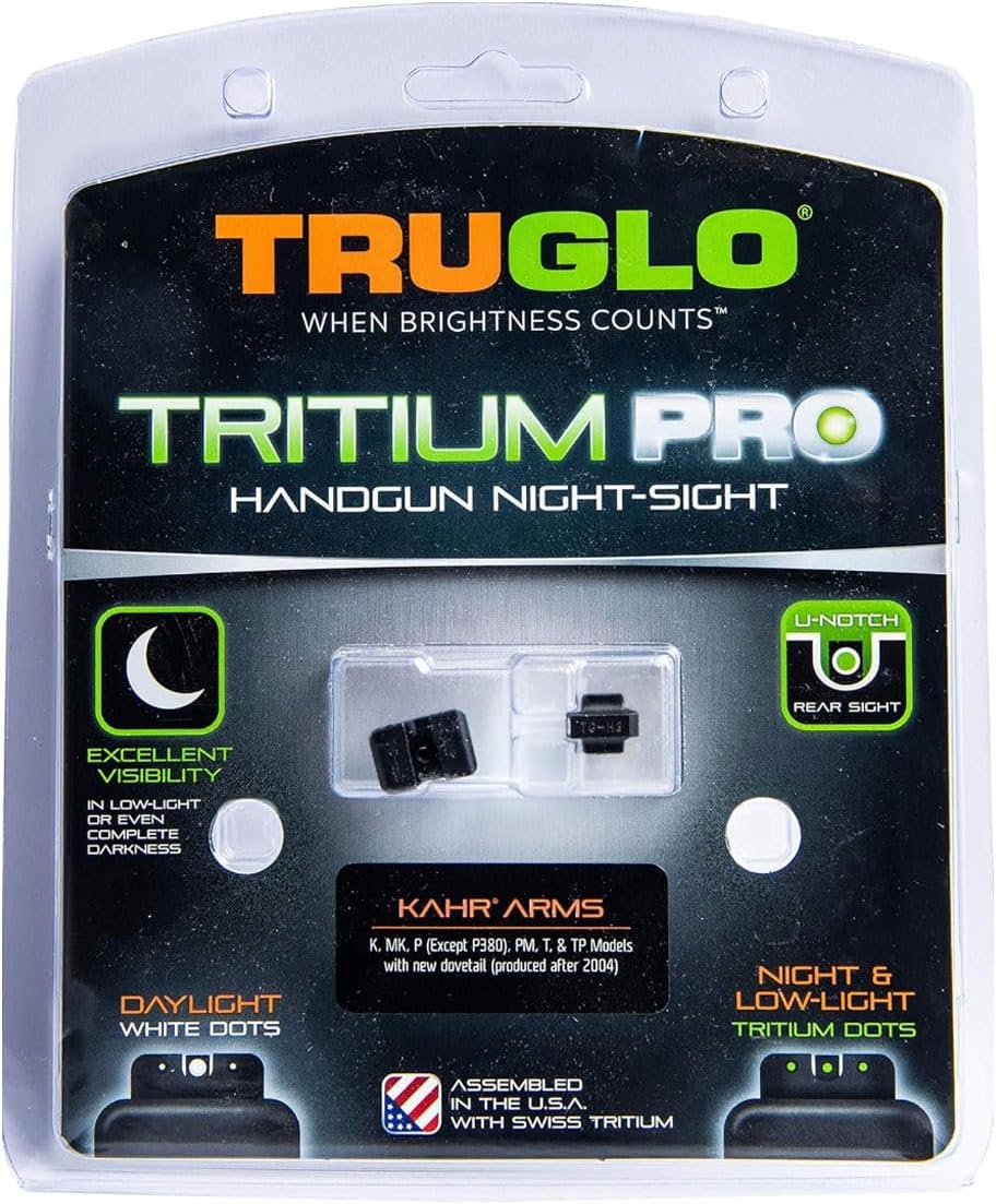 TRUGLO Tritium Pro Handgun Night Sights, Compatible with Kahr Arms Models | Glowing Gun Sights with Daylight White Dots, Night Tritium Dots & White Focus Lock Front Ring