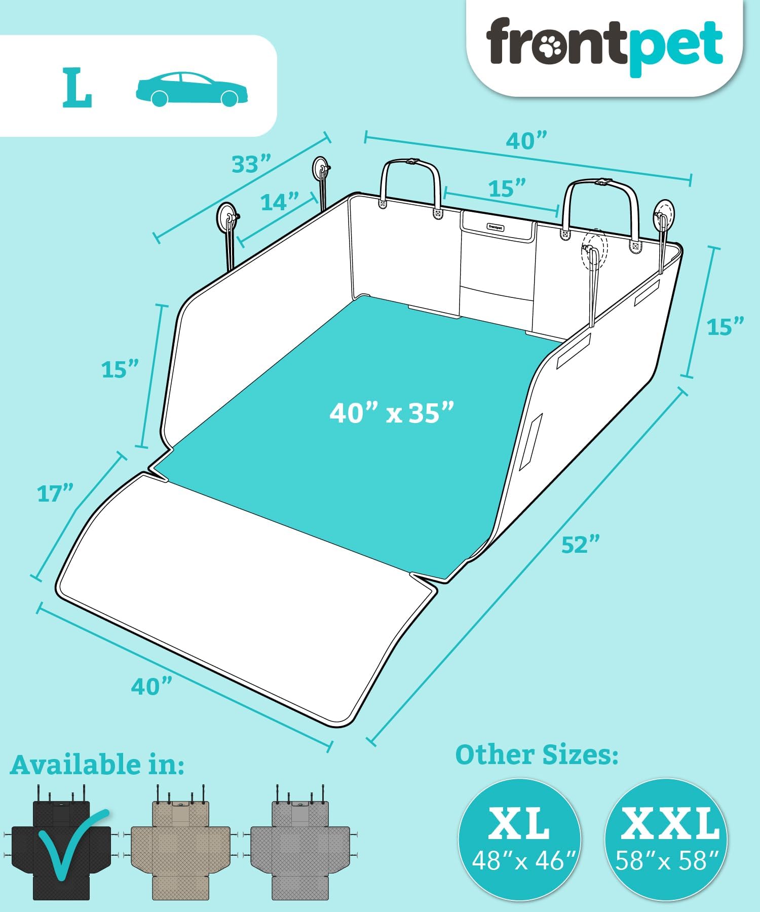 Frontpet Cargo Cover for Dogs, Water Resistant Pet Cargo Liner Dog Seat Cover Mat for SUVs Sedans Vans with Bumper Flap Protector, Non-Slip, Backseat Cover, Trunk Liner Universal Fit (Large/Black)