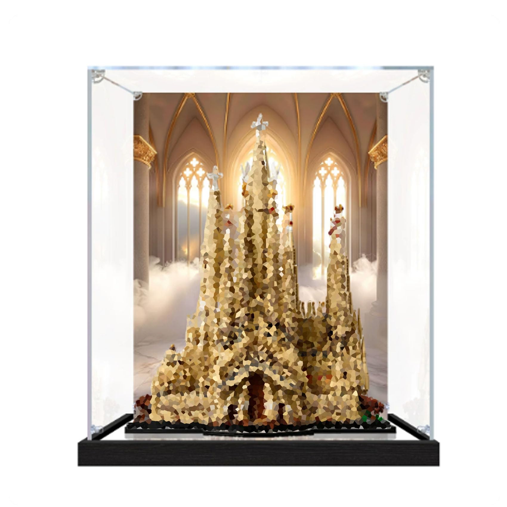 Dustproof acrylic Display Case for Le-go 21065 Cathedral Model (display box only) (StyleC Background 3mm)