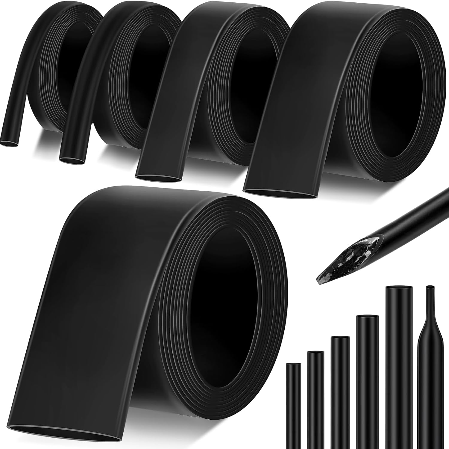 Pangda 5roll*20ft=100ft Heat Shrink Tubing 3: 1 Ratio Marine Grade Adhesive Lined Waterproof Heat Shrink Tubing Black Polyolefin Sleeving Wrap Wire Insulation Tube (1/8+3/16+1/4+3/8+1/2 Inch)