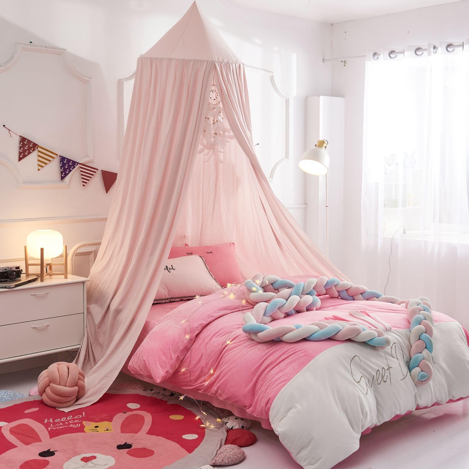 Toldo redondo para cama infantil para princesa, color rosa