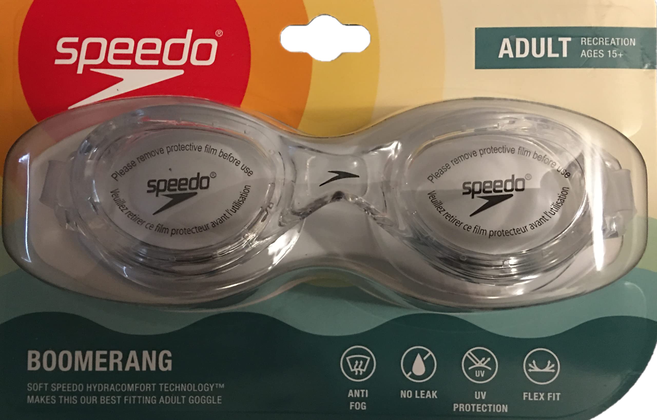 Speedo Adult Boomerang Goggles - Clear with Clear Lenses